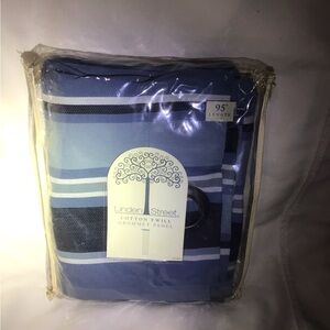 Linden Street Cotton Twill Grommet Curtain Panel Blue Striped Stripes 95”￼